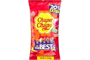 ‎CHUPA CHUPS Chupa Chups The Best of Lollipop, Beutel enthält 120 Lollis in 5 Geschmacksrichtungen Cola, Erdbeere, Kirsch, Apfel, geeignet für Geburtstag