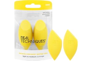 Real Techniques Miracle Concealer Sponge, Makeup Blending Sponge For Liquid & Cream Concealer, Elongated Shape For Precise Application Under Eyes & Tight Areas, Yellow Sponge, Latex-Free Foam, 2 Count