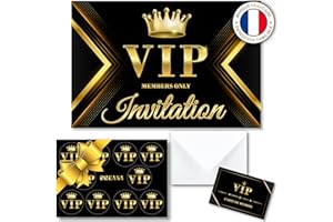 10 cartes invitation en français pour anniversaire/fête sur le thème VIP pour 10 invités (KIT=10 cartons d invitation + 10 enveloppes + 11 cartes membre + 10 stickers). De 6 ans à 99 ans !