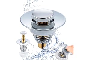 Cunsieun Universal Sink Plug Replacement, Pop Up Sink Hole Plug Cover with Strainer for 32-42mm Drain Holes, Stainless Steel Push ​Style Plug for Sink, Plug for Bathroom Sink
