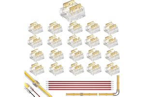 Clearhill 8 mm 2-polig 20-pack tryckmontering COB LED-stripanlutning, ultra tunn, till-strip/strip-till-kabel, för enfärgade