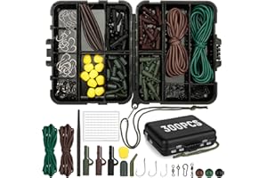 Realure 300 Pcs/20 Types Carp Fishing Tackle Box Set - Including Beads, Rig Tubing, Corn Kernels, Hooks, Safety Clips, Tapered Sleeves, Barrel Swivels, Bait Screw, Line Aligner Sleeves