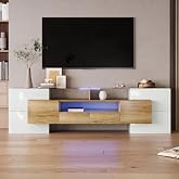 LAKFEW Mueble TV 200cm de hasta 85 Pulgadas con Iluminaci&oacute;n LED y Almacenaje, Mueble TV Salon con 6 Puertas y 2 Cajones, Mueb