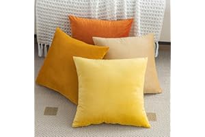 mosayt Fundas Cojines 45x45 cm Mostaza Naranja Amarillo de Terciopelo 4 Piezas Funda de Almohada Suave Decoración Hogar, para Sofá Silla Salon Exterior Jardin Funda de Cojin Color Gradiente