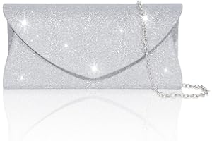 Toptime Damen Clutch, Glitzer Abendtasche mit Abnehmbare Metallkette, Elegante Envelope Handtasche Damen Klein, Pailletten Crossbody Bag Umhängetasche für Hochzeit, Abschlussball, Party