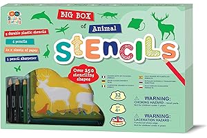 Buddy & Barney Stencils for Kids - Big Box of Animals 32 Piece Stencil Set for Kids | Large Stencils Kit Including 5 Stencils, 6 Pencils & 20 Sheets of Paper | Over 150 Stenciling Shapes