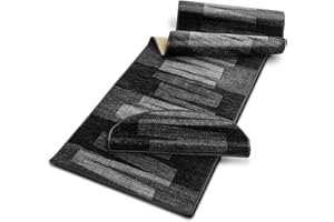 casa pura Teppich Läufer für Küche Via Veneto Flur & Wohnraum - Teppichläufer auf Maß - Meterware - Flurteppich - Küchenläufer - Brücke - Wohnzimmer Teppich 80x450 cm | 3,60m² - Schwarz