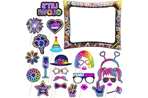 YAYAFUNFUN Neon Glow Party Inflatable Selfie Frame With 25Pcs Photo Booth Props - Blow Up Kit for Birthday, Disco, and Glow in The Dark Party Decoration