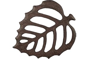 Relaxdays Peldaño Jadín Hierro Fundido, Unidad Paso Japonés Forma de Hoja, Baldosa Césped, Huerto, 26 x 32 cm, Marrón