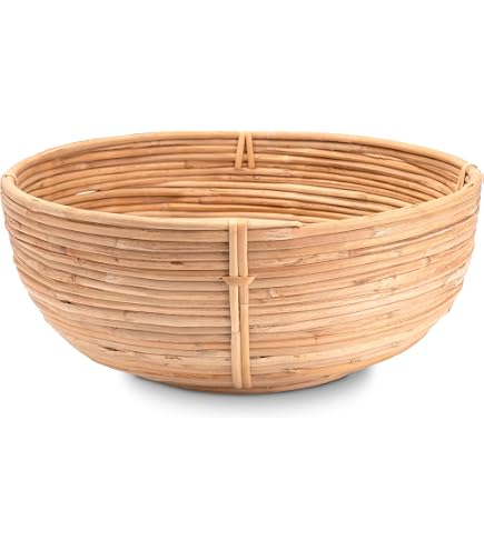 KOUBOO La Jolla Rattan Fruit Bowl – Honey Brown, Hand Woven, 14 Inch Diameter