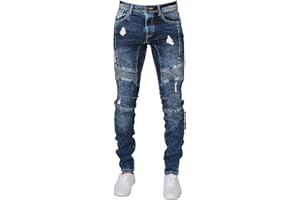 ZE ENZO Enzo Mens Super Skinny Fit Jeans Stretch Ripped Biker Denim Pants All Waist Legs