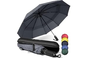 WLine Wind Ombrello Pieghevole Antivento da Pioggia - Apertura e Chiusura Automatica, Stoffa Teflon, Struttura Ultraresistente, Custodia, Diametro 104cm (Grigio con Custodia)