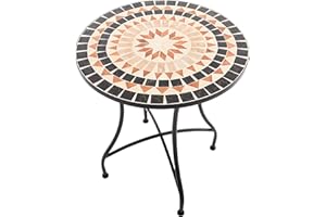 MACOShopde by MACO Möbel Raburg Mosaiktisch Mayla in BEIGE/SCHWARZ/TERRAKOTTA - Gartentisch mit einzigartigem Muster, handgefertigtes Unikat - Rund ø 60 cm, Höhe 70 cm