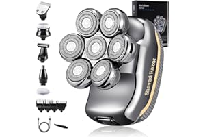 SJPZWCRL Rasoir Electriques Chauve Hommes Tondeuse Cheveux: Rechargeable, têtes Rotatives Tondeuses 0mm Sans Fil étanche, Professionnelle Barbe Corps Nez Oreilles Tête et Visage