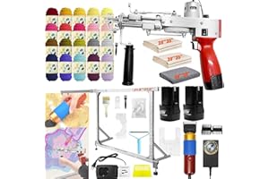 AISNY Pistola Para Mechones, Juego Mechones Máquina Pistolas Para Alfombras 2 *2600 Mah Baterías Marco Aleación Aluminio 27,5 X 27,5 Pulgadas Cortador Alfombras Para Pelo Cortado Bucle 20 Rollos Hilo