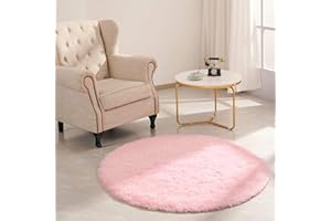 VOFUSHON Pluszowy okrągły dywan Shaggy, kolorowy, batik, sztuczny, puszysty aksamit, nowoczesny dywan wewnętrzny, długie włosy, futro, przyjemny dywanik przed łóżko, sofę, mata (różowy, 100 x 100 cm)
