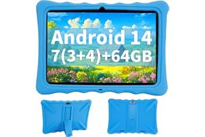 Veidoo Barnsurfplatta - 10,1 tums IPS ögonvårdsskärm, 7 GB (3+4) RAM 64 GB ROM utbyggbar, dubbel kamera, WiFi 6, Octa