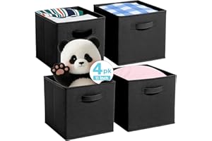 Pinkgarden Cubes de Rangement Pliables en Tissu avec poignées, 4 boîtes de Rangement pour Maison, Chambre d'enfant, Placard et Organisation des Jouets (Noir, 26,7 x 26,7 x 27,9 cm)