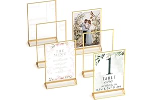 Dasher Products Gold Picture Frames Double Sided - 6 Pack - 4x6 Acrylic Gold Table Number Holders, Clear Easel Table Stands for Signs, Menu Holder, Photo Frame