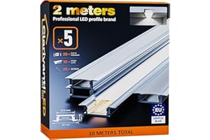 ClarivantiLED 2m×5 Profilé Aluminium LED Rail avec Diffuseur Goulotte et Profile Alu pour Ruban LED Profilé en U pour Installation Facile Support LED Couvercle Blanc Embouts et Clips Montage