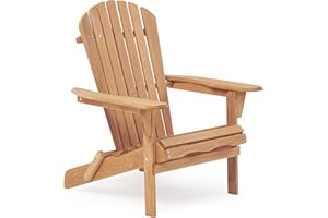 SOLIWOOD Adirondack-Stuhl aus Holz für den Außenbereich, zusammenklappbar, mit vormontierter Rückenlehne, Holz-Terrassenstuhl für Garten, Hinterhof, Veranda, Pool, Deck, Feuerstelle