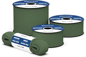 Brotree 550 Paracord 4mm 15m Cuerda Paracaidas 100% Poliéster Tipo III 7 Hebras para Al Aire Libre, Exterior, Supervivencia - Verde Bosque