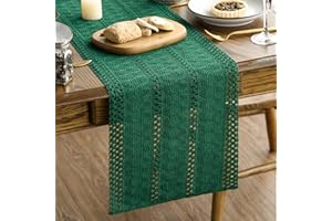 Artoid Mode Dark Green Farmhouse Woven Rustic Bohemian Table Runner 30x183 cm, Christmas Hollow Holiday Kitchen Dining Table Decoration for Home Party