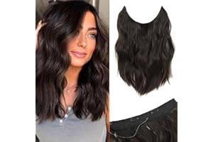 MS TAJ Hair Extensions Black with Adjustable Size Removable Clips Invisible Secret Hair Extension 12inch One Piece Synthetic Natural Brown Curly Hair Pieces for Women