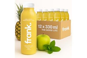 ‎FRANK JUICE FRANK JUICE THE GOOD LIFE – kaltgepresster veganer Saft | 12 x 330 ml | Aus Fruchtsäfte & Gemüsesäfte mit Ananas, Apfel und Minze, inkl. EINWEG-PFAND 3€