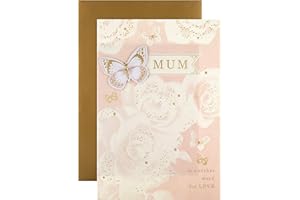 Hallmark Mum Mothers Day Card, Elegant Embossed Design, Butterflies & Florals, Gold, Pink, White