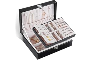 Voova Caja Joyero Mujer Caja para Joyas Niña, Grande Joyeros Mujer Organizador 2 Niveles Estche de Joyería con Cerradura, Estilo Moderno para Collares Anillos Pendientes Pulseras, Negro