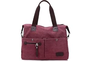 DIRRONA Moda Lienzo Bolsos Bandolera Casual Bolso de Mujer Grande Viajes Bolso Bandolera Bolsa de Lona Trabajo Compras Bolsos Cruzados Multibolsillos Uso Diario Rojo