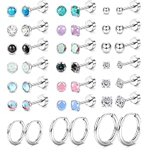 24 Paires Boucles D'Oreilles Cartilage Acier Chirurgical - Clous Étoile Lune Perle CZ Hypoallergénique