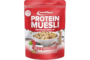 IronMaxx Protein Muesli - Chocolate Blanco Vainilla de 500g | Muesli vegano rico en proteínas sin lactosa | Contenido reducido de azúcar y bajo en carbohidratos