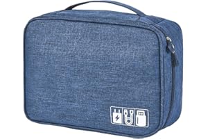 Ruyosn kabel organizer torba wodoodporna torba na kabel duża torba na dysk twardy torba elektroniczna podwójna warstwa elektryczny organizer kabel torba elektronika akcesoria organizer kabel power bank, Niebieski