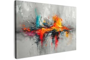 MuchoWow© Impression sur Toile Peinture 120x80 cm Tableau Mural Decoration Salon Reproductions de Tableaux Murale Moderne Art Moderne - Orange - Gris - Abstrait