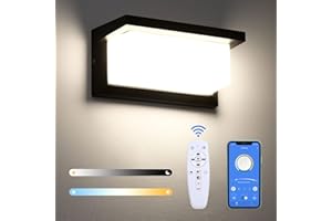 Lightsjoy Lámpara de Pared Exterior Impermeable IP65 Negro Apliques de Pared 2.4G Control Remoto APP LED Aplique Exterior Pared para Jardines Pasillo Terraza, 1800Lumen-2700K-6500K