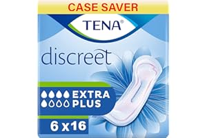 TENA Lady Discreet Extra Plus, 96 Incontinence Pads (16 x 6 Packs) Individually Wrapped for Women with Medium-Heavy Bladder Weakness, Incontinence and Loss