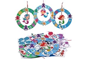 6 Set Meerjungfrau Kränze Kinder Bastelset MONCAP kreative Mermaid Kranzanhänger Moosgummibastelsets Dekokränze für Kindergeburtstag Party Dekorieren