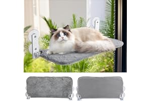 KOOLYOUTH Cat Window Bed Hammock for Indoor Cats, 60x30cm Foldable Hanging Cat Window Perches, Large Cats Shelf with Strong Suction Cups, Cat Shelves Reversible Cover for Glass Windows Hold Up to 18KG
