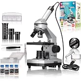 Bresser JUNIOR 40x-1024x Microscope | 5 Preparations and Slides, HD USB Eyepiece Camera, Metal Body, LED Light, Artemia Kit,