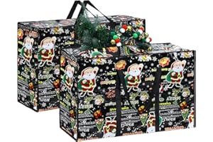 YESHONE 2 Pcs Extra Large Christmas Tree Storage Bags 27 x 20 Inch Oversized Christmas Tree Storage Bag Xmas Heavy Duty Containers for Xmas Trees Ornaments Baubles Decorations (Black, Santa Claus Style)