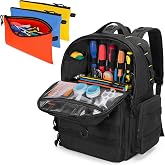 Rexmica Men's Tool Backpack with 3 Pockets, Black | Storage Bag with Padded Shoulder and Waist Support for Repairers, Technic