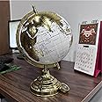 Globe Daddy Decorative 8 Inch Table Rotating Globe with Gold Arc and Base,Home Decor Item with Gold Foil Stamp Map White Color