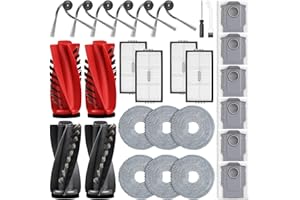 FENKABS 28 Stück Zubehörset für Roborock Saros 10R / Qrevo CurvX Saugroboter mit 2 Paar Hauptbürsten 6 Wischtücher 4 Filtern 6 Staubbeuteln 6 Seitenbürsten 1 Reinigungsbürste 1 Schraubendreher