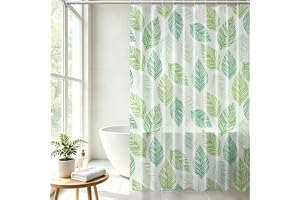 Vllcsla Duschdraperi 180x180 cm Gröna Löv, PEVA Extra Lång Våtrums Badkargardin, Vattentät Längre Längd Badrumsgardiner 180 t