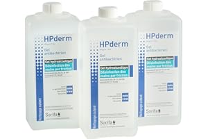 SORIFA Lot de 3 HPderm Gel hydroalcoolique pour la désinfection des mains - Flacon 1 Litre
