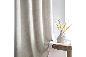 Melodieux Zasłony z taśmą marszczącą, naturalny wygląd lnu, półprzezroczyste, zestaw 2 sztuk, 260 x 140 cm