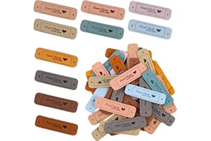 SLIVERDEW 50 Stück handmade label Handgefertigte Lederetiketten zum annähen Mikrofaser Lederetiketten Mit Löchern Mit Liebes Herz Lederetiketten Labels Zum Annähen Für Diy-hüte Kleidung Annähen, 10Farben