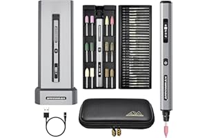 ARROWMAX Stylo de gravure électrique, stylo de polissage avec 42 embouts, boîtier en aluminium, Smart Motion Control, OLED, APP, chargeur magnétique sans fil, sac à outils, pour bijoux (SGS PRO PLUS)